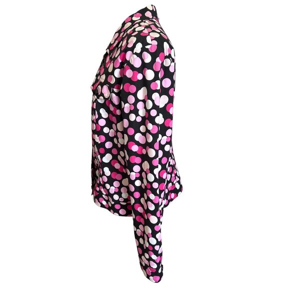 Maggy London Polka Dot Button-Up Jacket Size 14 Black Pink White Lightweight - Picture 2 of 6